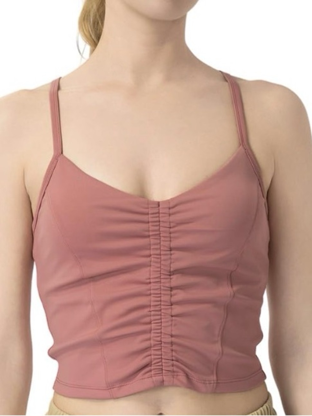 [🟡 Bundle 5 items for $25] 
Ruched Spaghetti Strap Crop Top - Mauve
